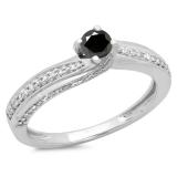 0.50 Carat (ctw) 14K White Gold Round Black & White Diamond Ladies Swirl Promise Solitaire With Accents Engagement Ring 1/2 CT