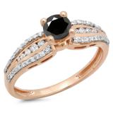 0.75 Carat (ctw) 14K Rose Gold Round Black & White Diamond Ladies Solitaire With Accents Bridal Engagement Ring 3/4 CT