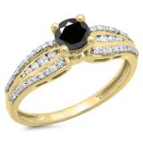 0.75 Carat (ctw) 18K Yellow Gold Round Black & White Diamond Ladies Solitaire With Accents Bridal Engagement Ring 3/4 CT