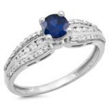 0.75 Carat (ctw) 14K White Gold Round Blue Sapphire & White Diamond Ladies Solitaire With Accents Bridal Engagement Ring 3/4 CT