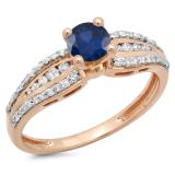 0.75 Carat (ctw) 18K Rose Gold Round Blue Sapphire & White Diamond Ladies Solitaire With Accents Bridal Engagement Ring 3/4 CT
