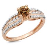 0.75 Carat (ctw) 14K Rose Gold Round Champagne & White Diamond Ladies Solitaire With Accents Bridal Engagement Ring 3/4 CT
