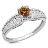 0.75 Carat (ctw) 18K White Gold Round Champagne & White Diamond Ladies Solitaire With Accents Bridal Engagement Ring 3/4 CT