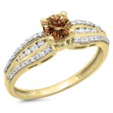 0.75 Carat (ctw) 18K Yellow Gold Round Champagne & White Diamond Ladies Solitaire With Accents Bridal Engagement Ring 3/4 CT