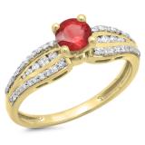 0.75 Carat (ctw) 10K Yellow Gold Round Ruby & White Diamond Ladies Solitaire With Accents Bridal Engagement Ring 3/4 CT