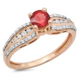 0.75 Carat (ctw) 14K Rose Gold Round Ruby & White Diamond Ladies Solitaire With Accents Bridal Engagement Ring 3/4 CT