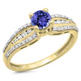 0.75 Carat (ctw) 10K Yellow Gold Round Tanzanite & White Diamond Ladies Solitaire With Accents Bridal Engagement Ring 3/4 CT