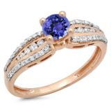 0.75 Carat (ctw) 14K Rose Gold Round Tanzanite & White Diamond Ladies Solitaire With Accents Bridal Engagement Ring 3/4 CT