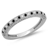 0.40 Carat (ctw) 10K White Gold Round Cut Black & White Diamond Ladies Anniversary Wedding Band Stackable Ring