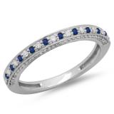 0.40 Carat (ctw) 18K White Gold Round Cut Blue Sapphire & White Diamond Ladies Anniversary Wedding Band Stackable Ring