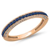 0.40 Carat (ctw) 10K Rose Gold Round Cut Blue Sapphire & White Diamond Ladies Anniversary Wedding Band Stackable Ring