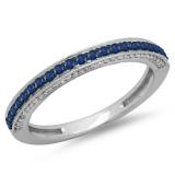 0.40 Carat (ctw) 10K White Gold Round Cut Blue Sapphire & White Diamond Ladies Anniversary Wedding Band Stackable Ring