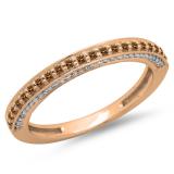 0.40 Carat (ctw) 18K Rose Gold Round Cut Champagne & White Diamond Ladies Anniversary Wedding Band Stackable Ring