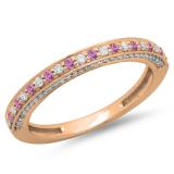 0.40 Carat (ctw) 10K Rose Gold Round Cut Pink Sapphire & White Diamond Ladies Anniversary Wedding Band Stackable Ring