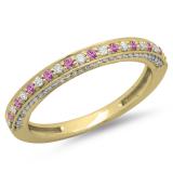0.40 Carat (ctw) 10K Yellow Gold Round Cut Pink Sapphire & White Diamond Ladies Anniversary Wedding Band Stackable Ring