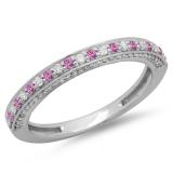 0.40 Carat (ctw) 18K White Gold Round Cut Pink Sapphire & White Diamond Ladies Anniversary Wedding Band Stackable Ring
