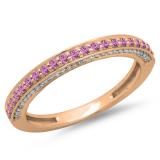 0.40 Carat (ctw) 18K Rose Gold Round Cut Pink Sapphire & White Diamond Ladies Anniversary Wedding Band Stackable Ring
