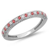0.40 Carat (ctw) 10K White Gold Round Cut Ruby & White Diamond Ladies Anniversary Wedding Band Stackable Ring