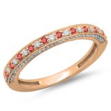 0.40 Carat (ctw) 18K Rose Gold Round Cut Ruby & White Diamond Ladies Anniversary Wedding Band Stackable Ring