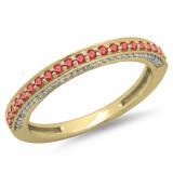 0.40 Carat (ctw) 14K Yellow Gold Round Cut Ruby & White Diamond Ladies Anniversary Wedding Band Stackable Ring
