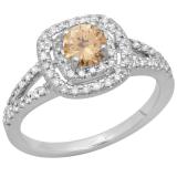 0.80 Carat (ctw) 10K White Gold Round Champagne & White Diamond Ladies Split Shank Engagement Halo Bridal Ring 3/4 CT