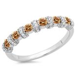 0.55 Carat (ctw) 14K White Gold Round Champagne & White Diamond Ladies Bridal Stackable Wedding Band Anniversary Ring 1/2 CT