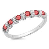 0.55 Carat (ctw) 18K White Gold Round Ruby And White Diamond Ladies Bridal Stackable Wedding Band Anniversary Ring 1/2 CT