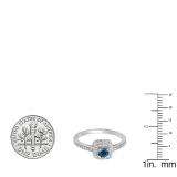 0.33 Carat (ctw) 14K White Gold Round Blue & White Diamond Ladies Halo Style Bridal Engagement Ring 1/3 CT