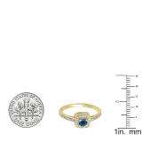 0.33 Carat (ctw) 14K Yellow Gold Round Blue & White Diamond Ladies Halo Style Bridal Engagement Ring 1/3 CT