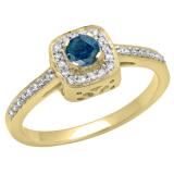 0.33 Carat (ctw) 18K Yellow Gold Round Blue & White Diamond Ladies Halo Style Bridal Engagement Ring 1/3 CT