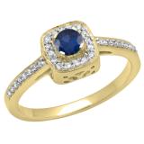 0.33 Carat (ctw) 10K Yellow Gold Round Blue Sapphire & White Diamond Ladies Halo Style Bridal Engagement Ring 1/3 CT