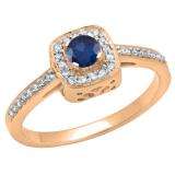 0.33 Carat (ctw) 14K Rose Gold Round Blue Sapphire & White Diamond Ladies Halo Style Bridal Engagement Ring 1/3 CT