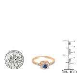 0.33 Carat (ctw) 18K Rose Gold Round Blue Sapphire & White Diamond Ladies Halo Style Bridal Engagement Ring 1/3 CT