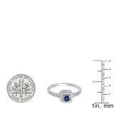 0.33 Carat (ctw) 18K White Gold Round Blue Sapphire & White Diamond Ladies Halo Style Bridal Engagement Ring 1/3 CT