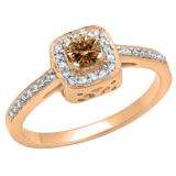 0.33 Carat (ctw) 14K Rose Gold Round Champagne & White Diamond Ladies Halo Style Bridal Engagement Ring 1/3 CT