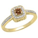 0.33 Carat (ctw) 14K Yellow Gold Round Champagne & White Diamond Ladies Halo Style Bridal Engagement Ring 1/3 CT