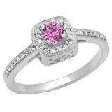0.33 Carat (ctw) 14K White Gold Round Pink Sapphire & White Diamond Ladies Halo Style Bridal Engagement Ring 1/3 CT