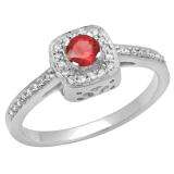 0.33 Carat (ctw) 10K White Gold Round Ruby & White Diamond Ladies Halo Style Bridal Engagement Ring 1/3 CT