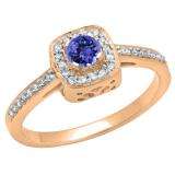 0.33 Carat (ctw) 10K Rose Gold Round Tanzanite & White Diamond Ladies Halo Style Bridal Engagement Ring 1/3 CT
