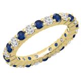 1.00 Carat (ctw) 10K Yellow Gold Round Blue Sapphire & White Diamond Ladies Eternity Wedding Anniversary Stackable Ring Band