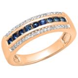 0.50 Carat (ctw) 10K Rose Gold Round Blue Sapphire & White Diamond Ladies Anniversary Wedding Band 1/2 CT
