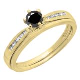 0.50 Carat (ctw) 14K Yellow Gold Round Cut Black & White Diamond Ladies Bridal Engagement Ring With Matching Band Set 1/2 CT