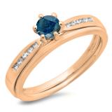 0.50 Carat (ctw) 14K Rose Gold Round Cut Blue & White Diamond Ladies Bridal Engagement Ring With Matching Band Set 1/2 CT