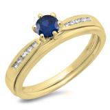 0.50 Carat (ctw) 14K Yellow Gold Round Cut Blue Sapphire & White Diamond Ladies Bridal Engagement Ring With Matching Band Set 1/2 CT