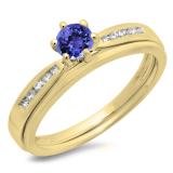 0.50 Carat (ctw) 18K Yellow Gold Round Cut Tanzanite & White Diamond Ladies Bridal Engagement Ring With Matching Band Set 1/2 CT