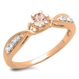 0.33 Carat (ctw) 18K Rose Gold Round Cut Morganite & White Diamond Ladies Bridal Solitaire With Accents Engagement Ring 1/3 CT
