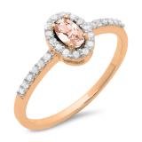 0.50 Carat (ctw) 14K Rose Gold Oval Cut Morganite & Round White Diamond Ladies Halo Bridal Engagement Ring 1/2 CT