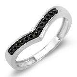 0.15 Carat (ctw) 10K White Gold Round Real Black Diamond Wedding Stackable Band Anniversary Guard Chevron Ring