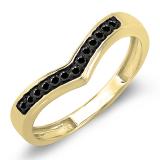 0.15 Carat (ctw) 10K Yellow Gold Round Real Black Diamond Wedding Stackable Band Anniversary Guard Chevron Ring