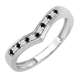 0.15 Carat (ctw) 10K White Gold Round Real Black & White Diamond Wedding Stackable Band Anniversary Guard Chevron Ring